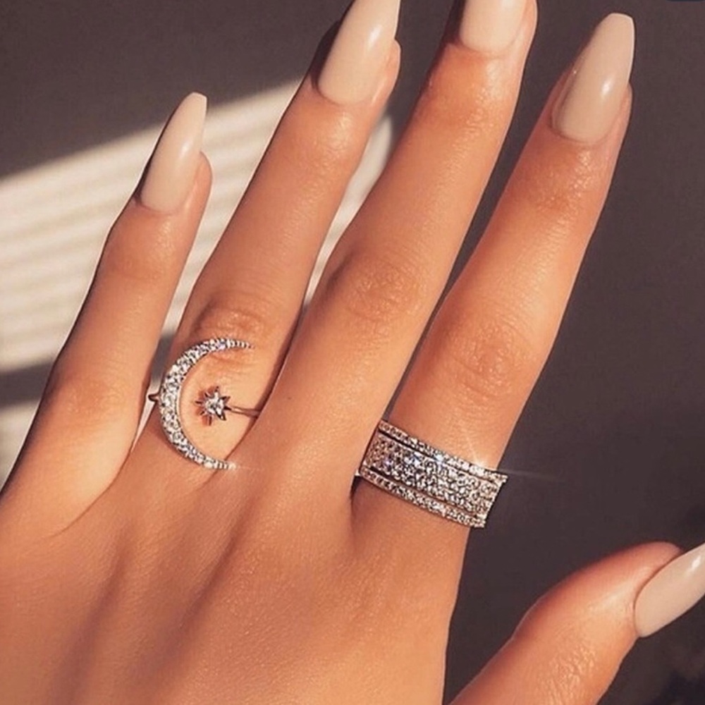 Crystal Star Crescent Ring